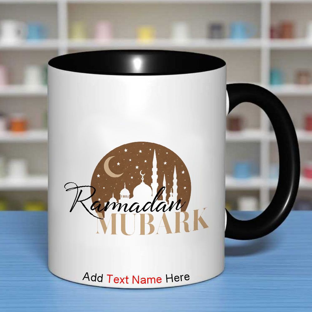Tailorly Black Accent 11 oz Mug - personalized ramadan mubarak text and islamic art