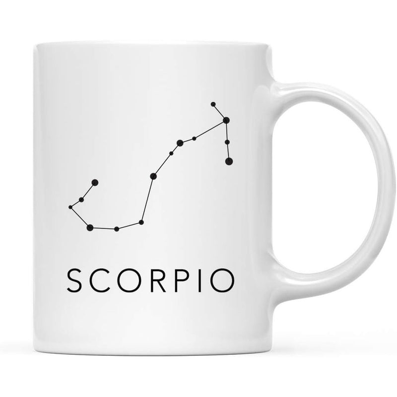 Tailorly White Ceramic 11 oz Mug - Scorpio Minimalist Black Dots And Lines Formed In A Celestial Star Constellation