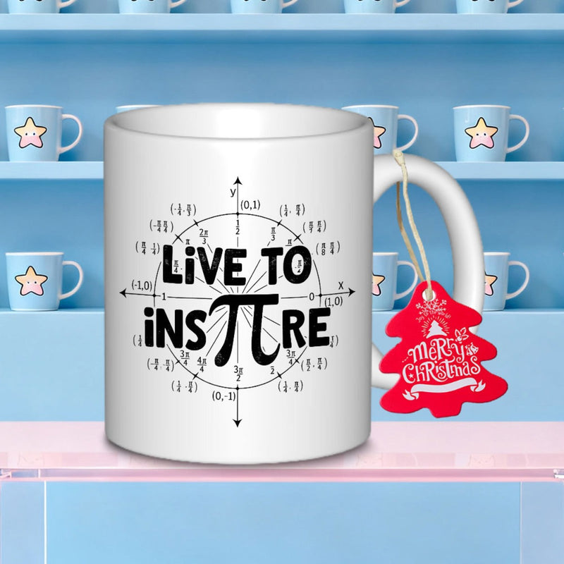 Tailorly White Ceramic 11 oz Mug - Live To Inspire Mathematical Unit Circle Diagram With Coordinates And Greek Pi Symbol Mug
