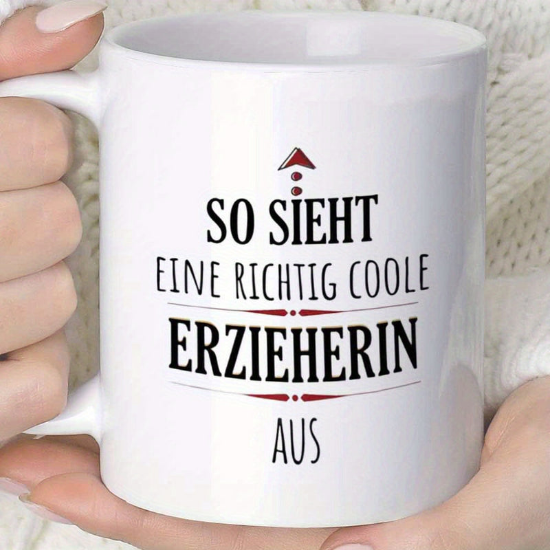 Tailorly White Ceramic 11 oz Mug - Minimalist Typography With Decorative Lines And Arrows On A Ceramic Mug