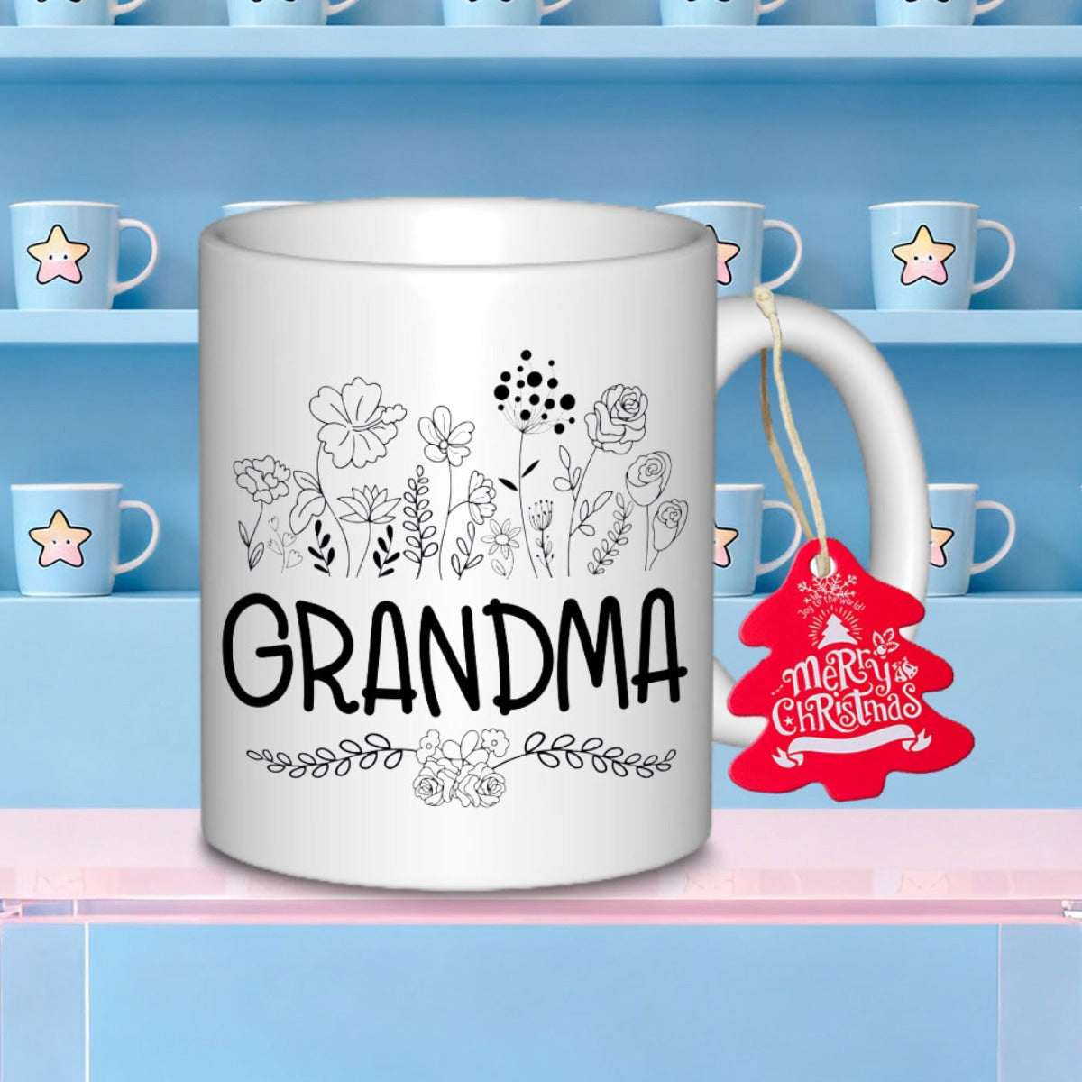 Tailorly White Ceramic 11 oz Mug - Grandma Minimalist Hand Drawn Wildflowers Blooming Within An Elegant Garden Flower
