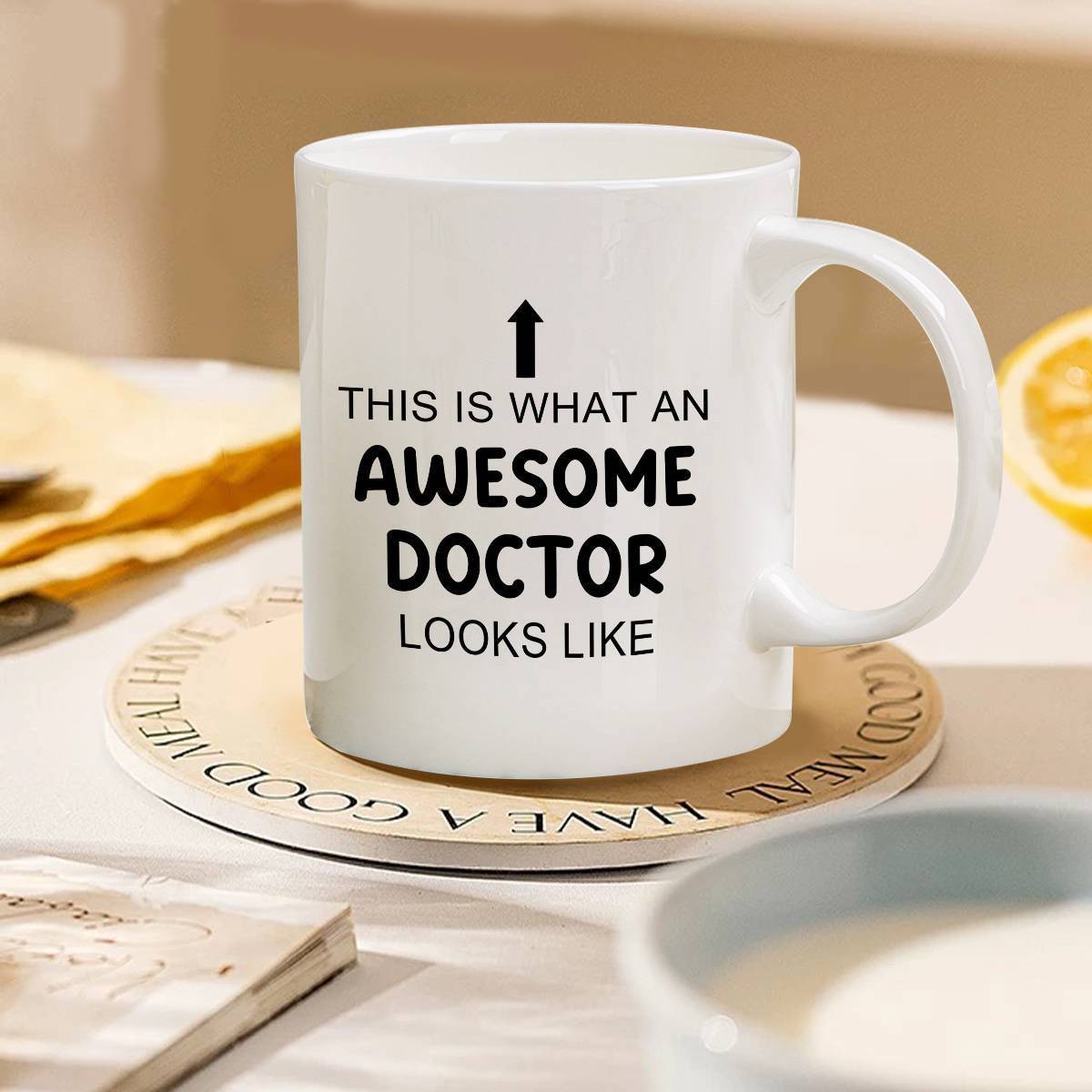 Tailorly White Ceramic 11 oz Mug - This Is What An Awesome Doctor Looks Like Simple Black Arrow Pointing Up On Professional White Background Mug