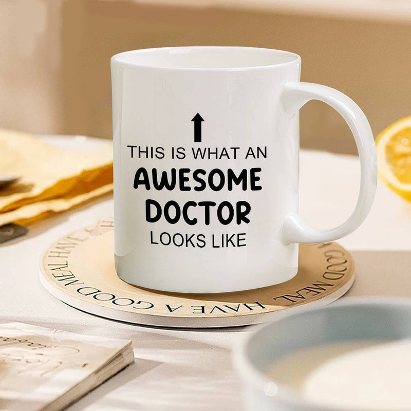 Tailorly White Ceramic 11 oz Mug - This Is What An Awesome Doctor Looks Like Simple Black Arrow Pointing Up On Professional White Background Mug