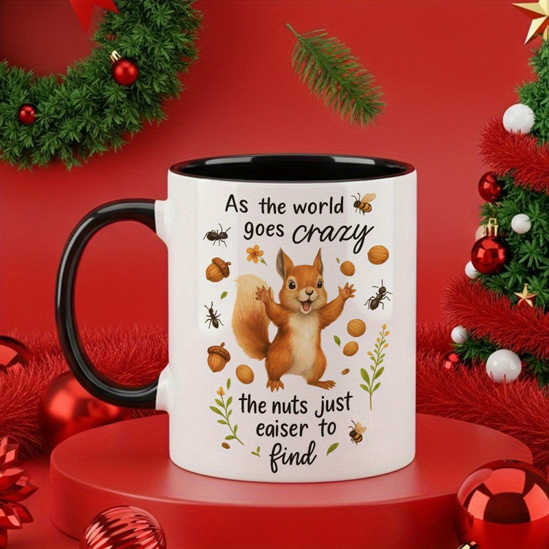 Tailorly Black Accent 11 oz Mug - funny squirrel with nuts and British autumn themed quote