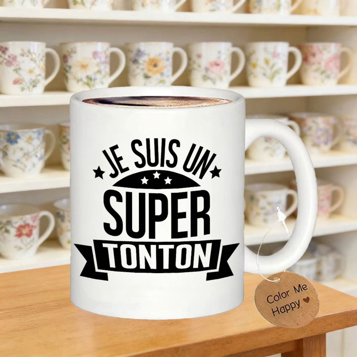 Tailorly White Ceramic 11 oz Mug - Bold Typography Design With Five Pointed Stars And Traditional Ribbon Banner