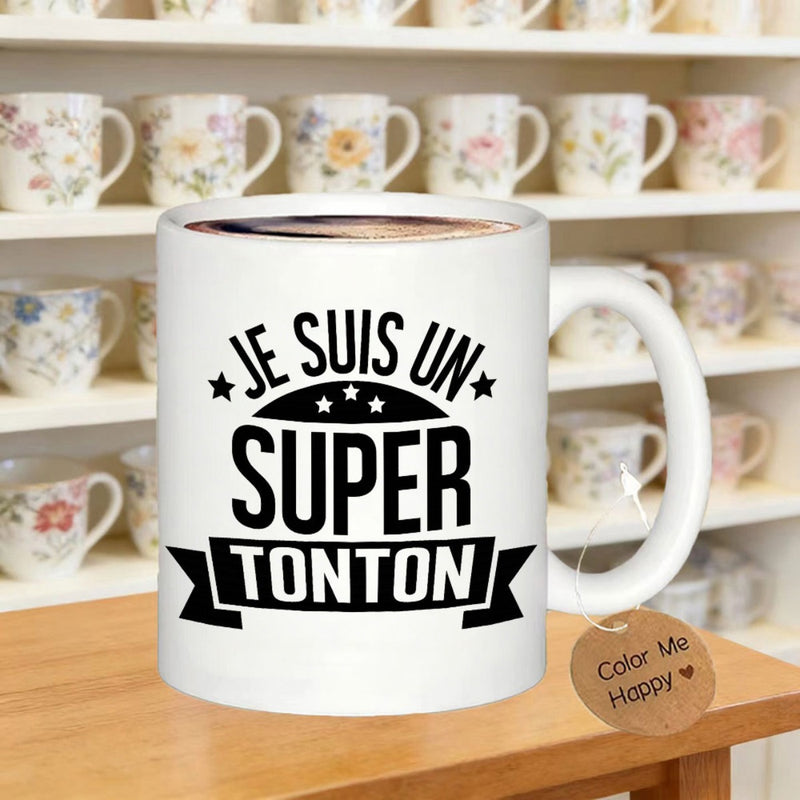 Tailorly White Ceramic 11 oz Mug - Bold Typography Design With Five Pointed Stars And Traditional Ribbon Banner
