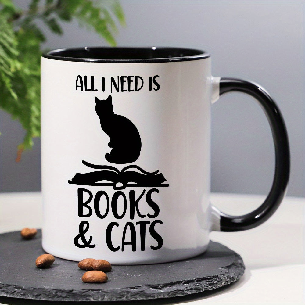 Tailorly Black Accent 11 oz Mug - cats sitting on a book