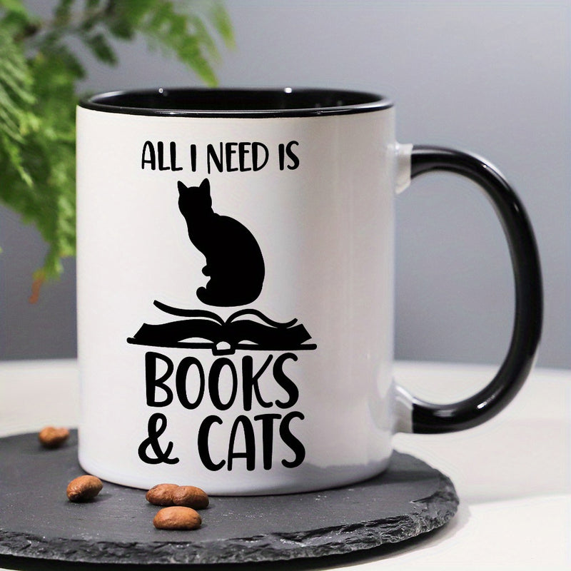 Tailorly Black Accent 11 oz Mug - cats sitting on a book