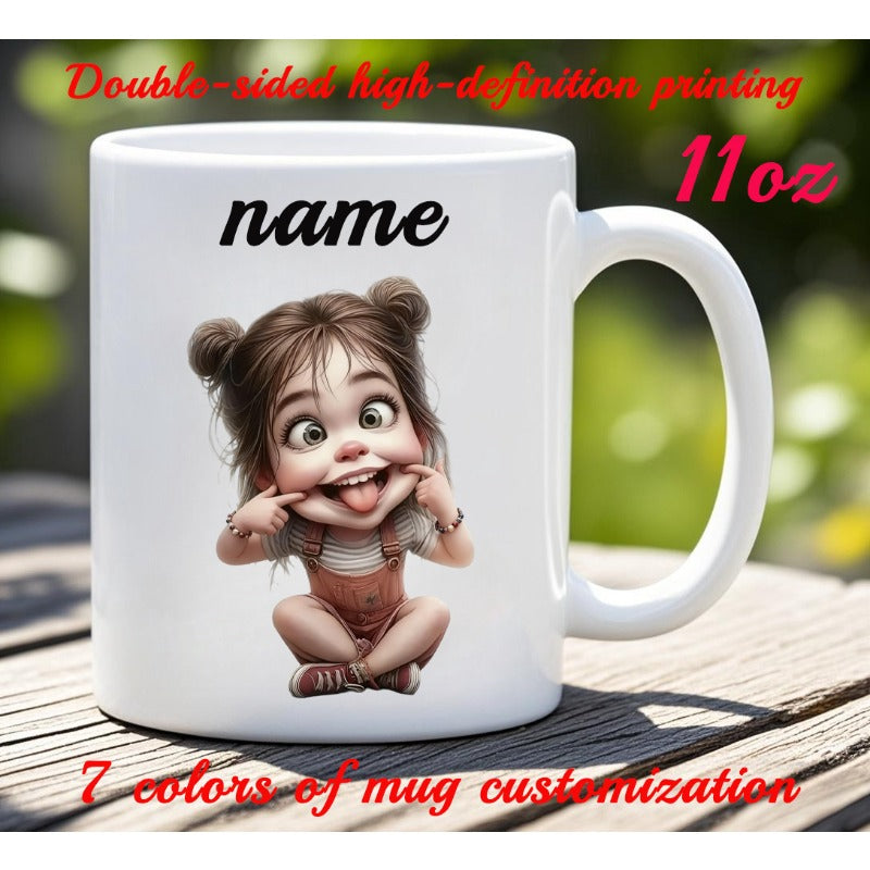 Tailorly White Ceramic 11 oz Mug - Name Cute Little Girl Making A Funny Face With Her Tongue Out Girl