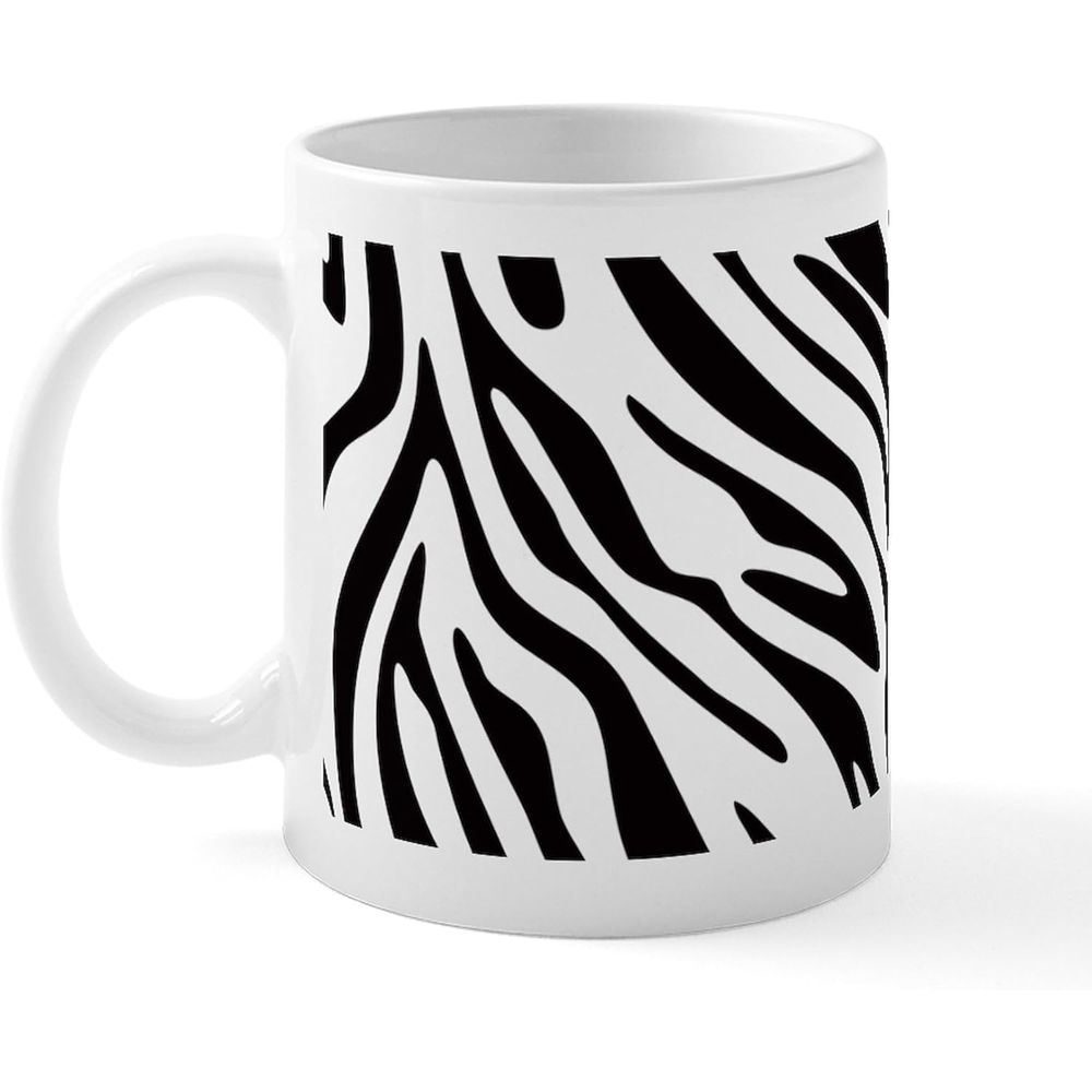 Tailorly White Ceramic 11 oz Mug - Classic Artistic Wild Animal Texture With Black And White Abstract Stripes Zebra