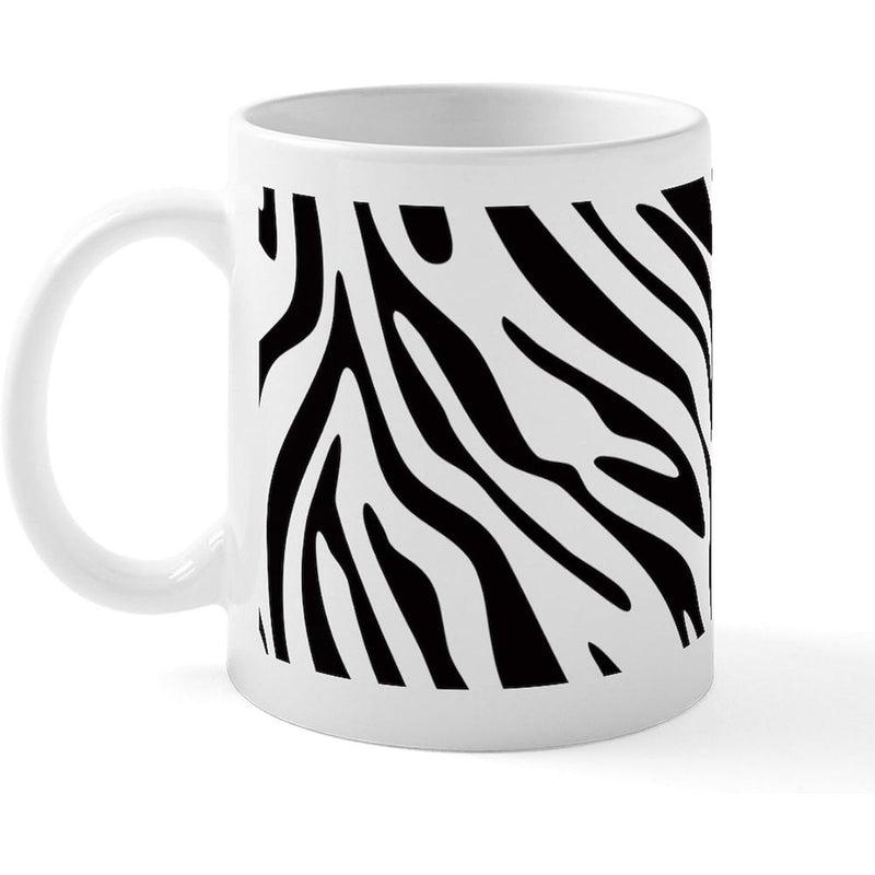 Tailorly White Ceramic 11 oz Mug - Classic Artistic Wild Animal Texture With Black And White Abstract Stripes Zebra