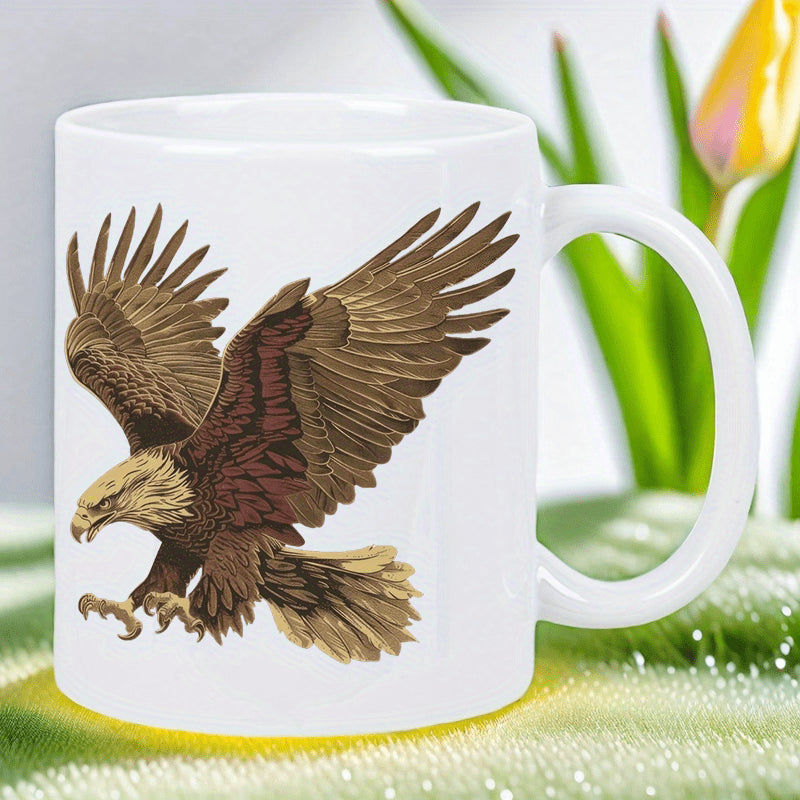 Tailorly White Ceramic 11 oz Mug - Majestic Wild Bird With Large Wings Spread Wide Flying In Nature Eagle