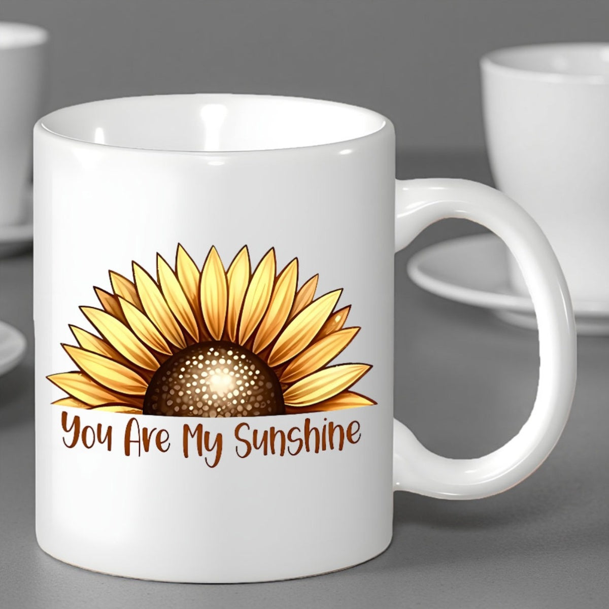 Tailorly White Ceramic 11 oz Mug - You Are My Sunshine Vibrant Yellow Petals Blooming From A Textured Brown Center Sunflower