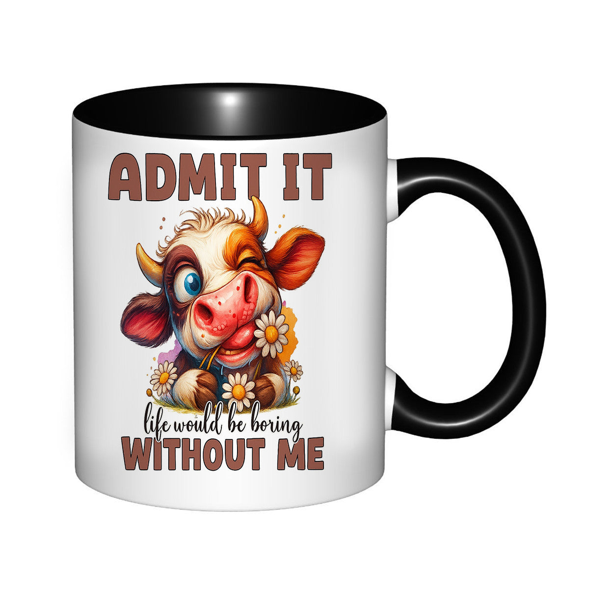 Tailorly Black Accent 11 oz Mug - item picture 11oz funny adorable cow design boring without me coffee mug novelty humorous an_8b00ca408c0a468abddb002c5f8f1f49