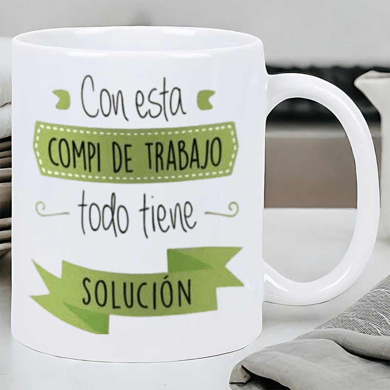 Tailorly White Ceramic 11 oz Mug - Elegant Green Ribbons Featuring Artistic Handwritten Script On Decorative Wall Sign