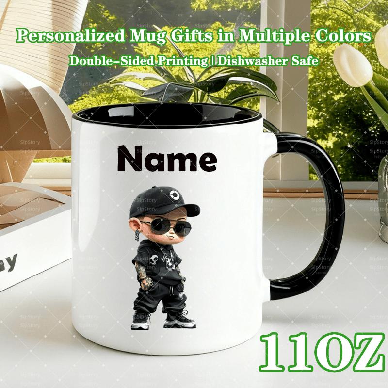 Tailorly Black Accent 11 oz Mug - glasses hip hop custom name text photo