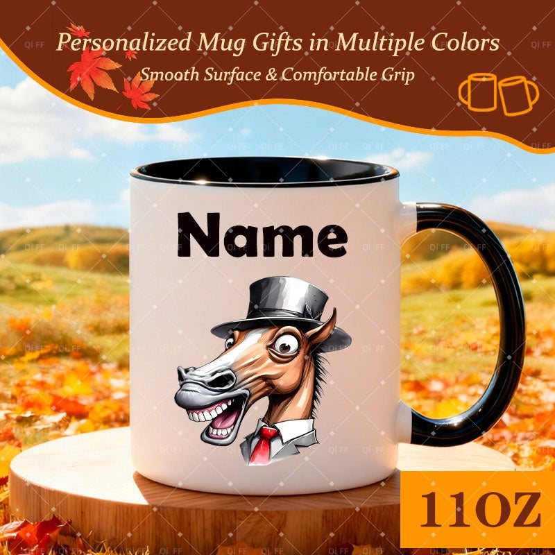 Tailorly Black Accent 11 oz Mug - quirky gentleman with personalized name text