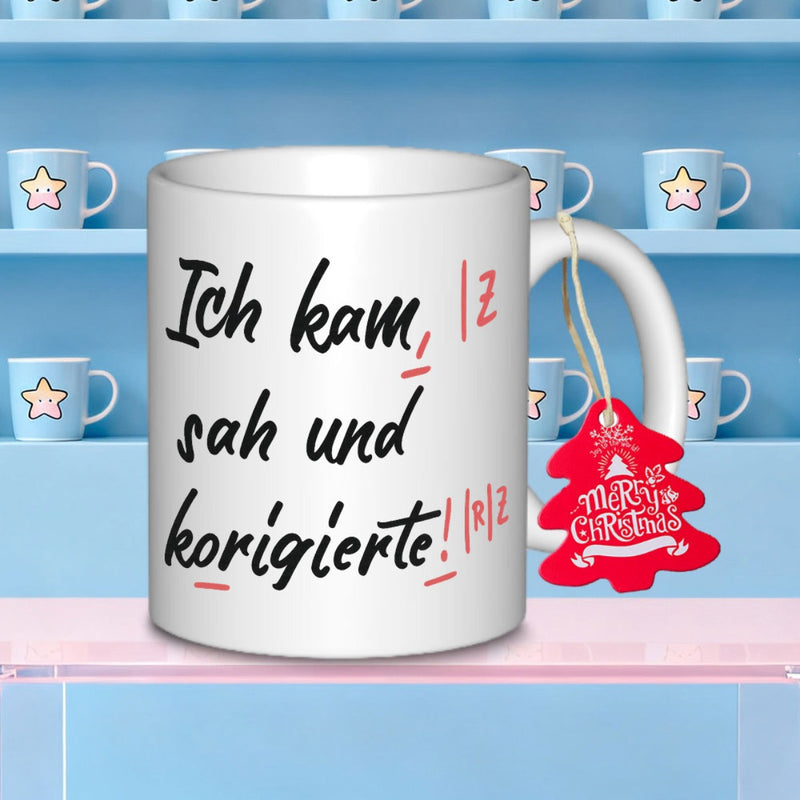 Tailorly White Ceramic 11 oz Mug - Merry Christmas Minimalist White Ceramic Vessel With Artistic Script And Teacher Style Red Markings Mug