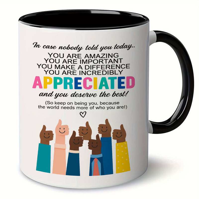 Tailorly Black Accent 11 oz Mug - diverse thumbs up hands colorful appreciated text