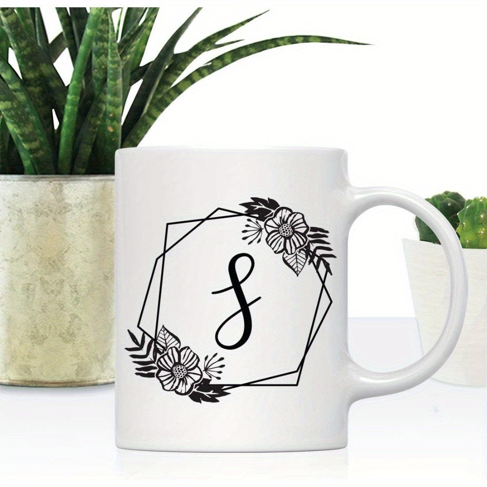 Tailorly White Ceramic 11 oz Mug - S Elegant Hexagonal Geometric Frame With Delicate Floral Line Art Accents Mug
