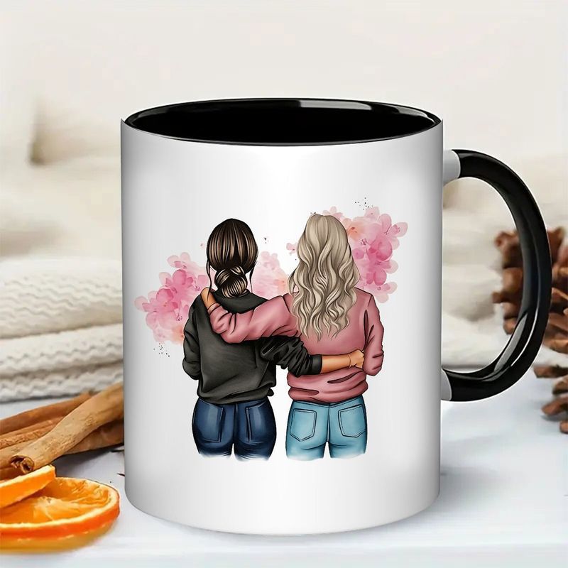 Tailorly Black Accent 11 oz Mug - two hugging figures with "bff" text