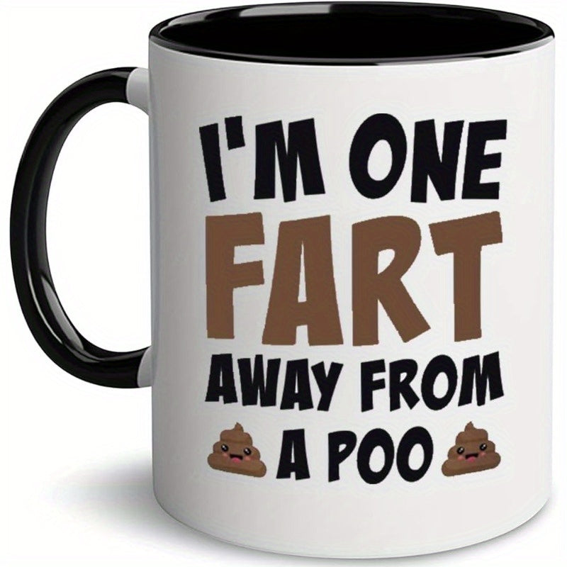 Tailorly Black Accent 11 oz Mug - funny 50th birthday text with cartoon fart and poo characters