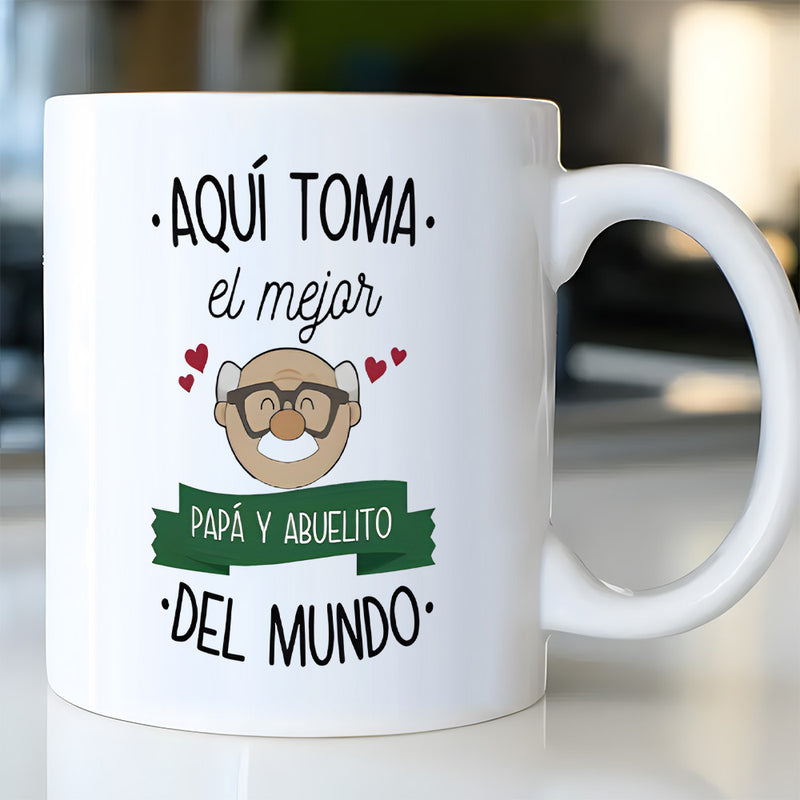 Tailorly White Ceramic 11 oz Mug - Smiling Elderly Man Wearing Glasses Surrounded By Tiny Red Hearts Grandfather
