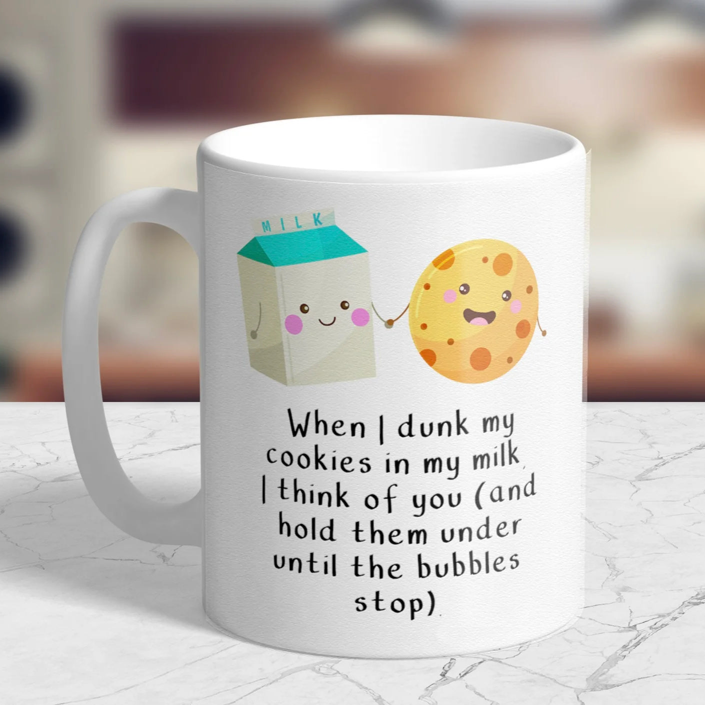 Tailorly White Ceramic 11 oz Mug - When I Dunk My Cookies In My Milk I Think Of You And Hold Them Under Until The Bubbles Stop Adorable Cartoon Milk Carton And