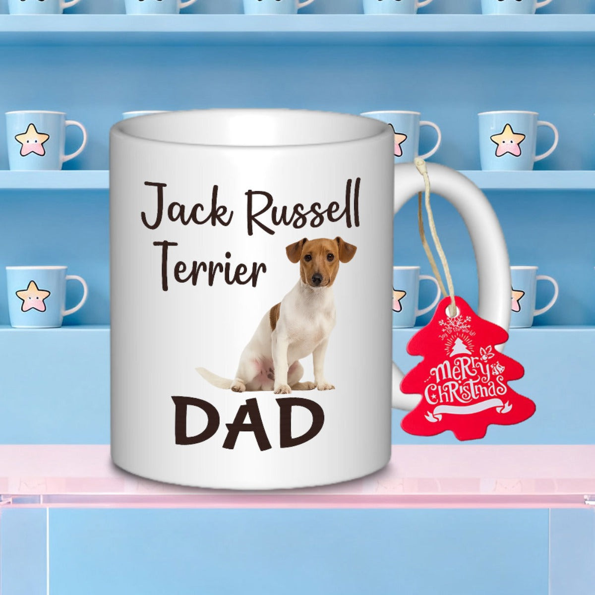 Tailorly White Ceramic 11 oz Mug - Jack Russell Terrier Dad Cute Sitting White And Brown Pet Dog In Calm Pose Terrier