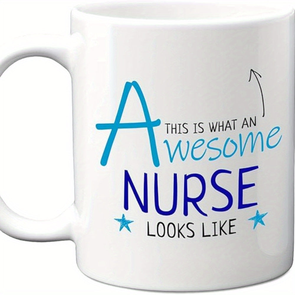 Tailorly White Ceramic 11 oz Mug - This Is What An Awesome Nurse Looks Like Minimalist Blue Stars With Hand Drawn Arrow And Artistic Typography Nurse