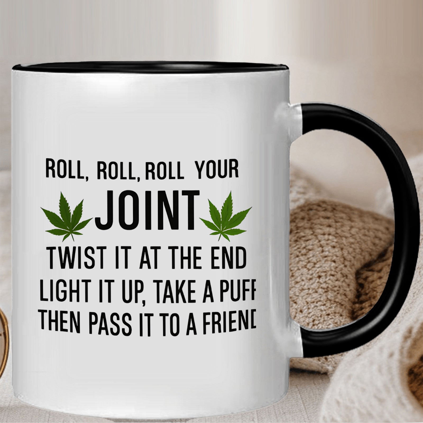 Tailorly Black Accent 11 oz Mug - item picture 1pc 420 themed 11oz coffee mug with joint rolling instructions leaf design funny gift for lovers