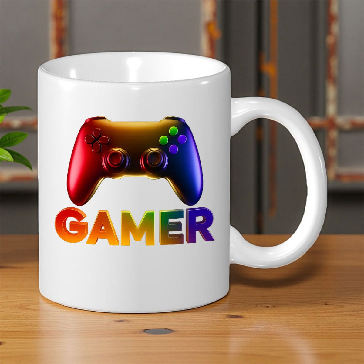 Tailorly White Ceramic 11 oz Mug - Gamer Vibrant Rainbow Gradient Colors On A Sleek Modern Wireless Electronic Controller