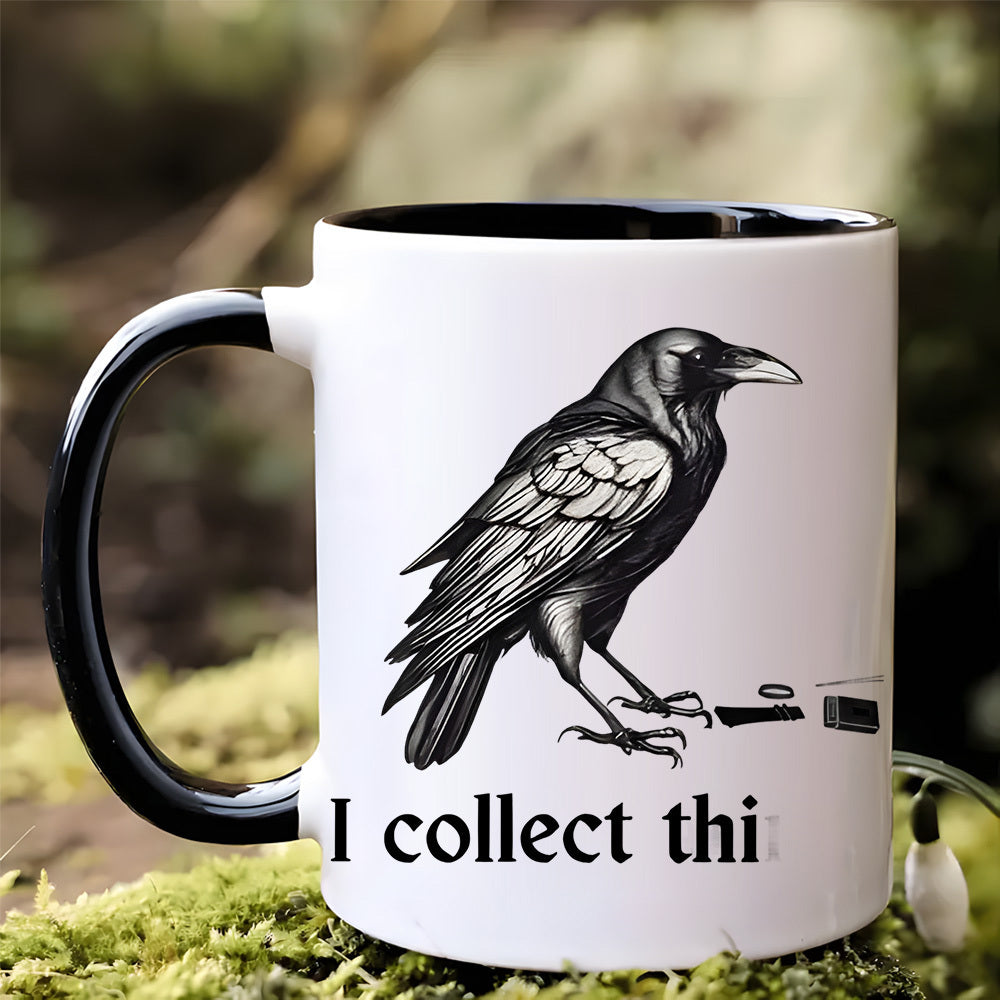 Tailorly Black Accent 11 oz Mug - intricate crow tools design