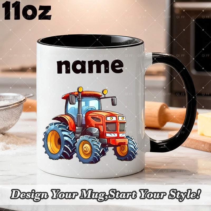 Tailorly Black Accent 11 oz Mug - cartoon tractor with personalized name text
