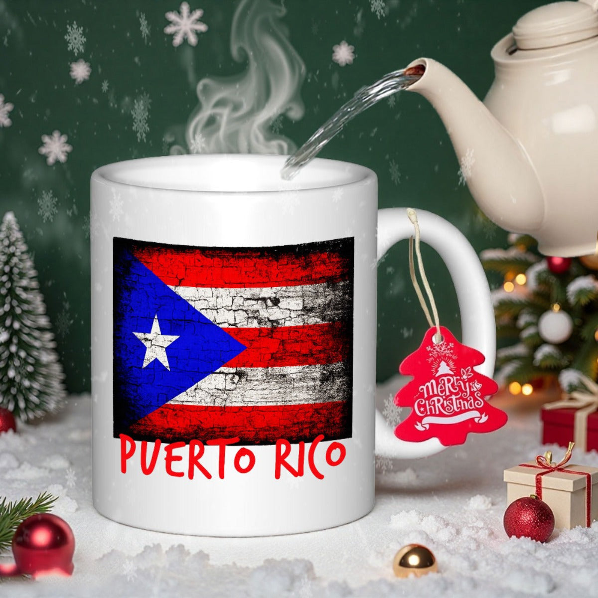 Tailorly White Ceramic 11 oz Mug - Puerto Rico Distressed Vintage National Banner With Iconic White Star Design Flag