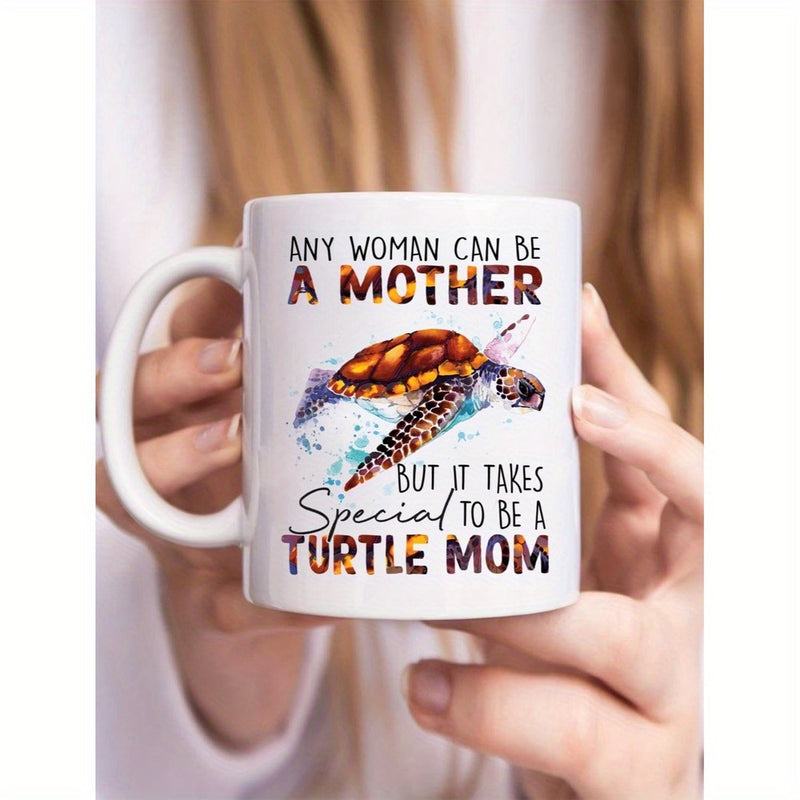 Tailorly White Ceramic 11 oz Mug - Any Woman Can Be A Mother But It Takes Special To Be A Turtle Mom Artistic Watercolor Sea Turtle Swimming Gracefully Among