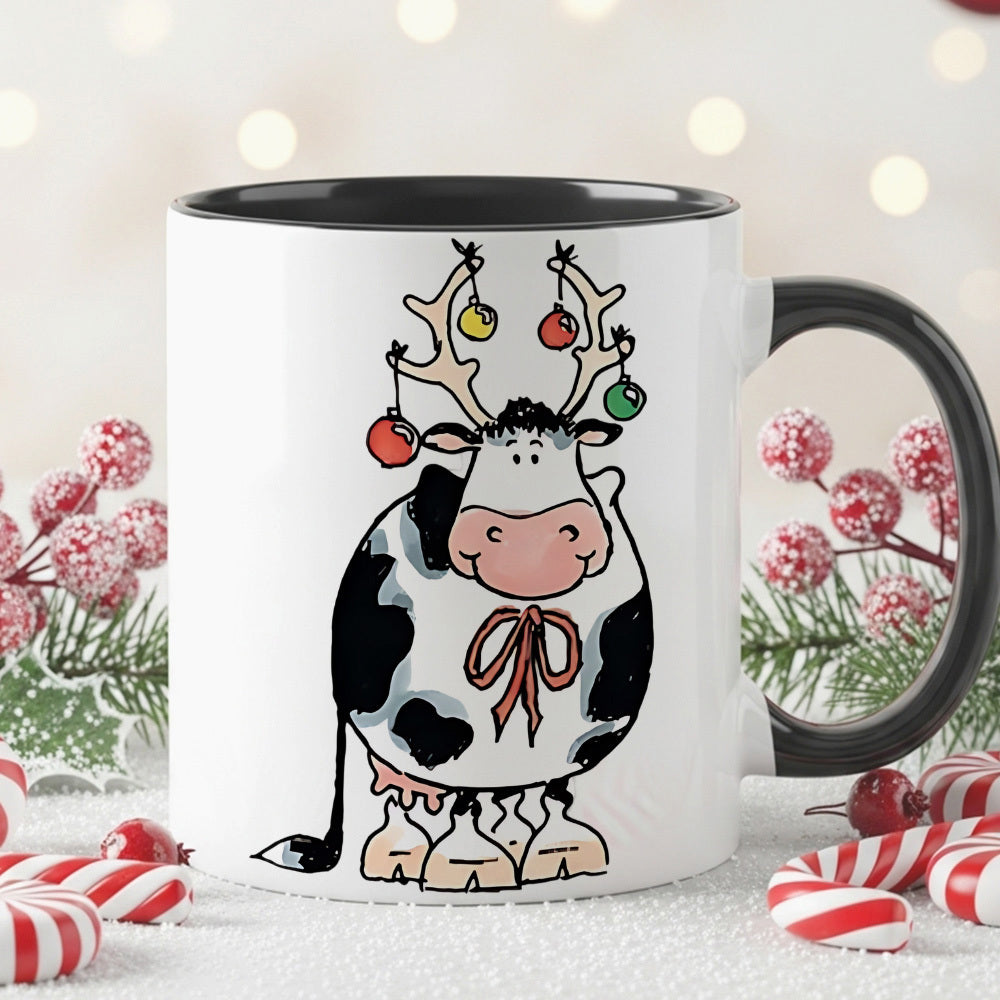 Tailorly Black Accent 11 oz Mug - festive cow design