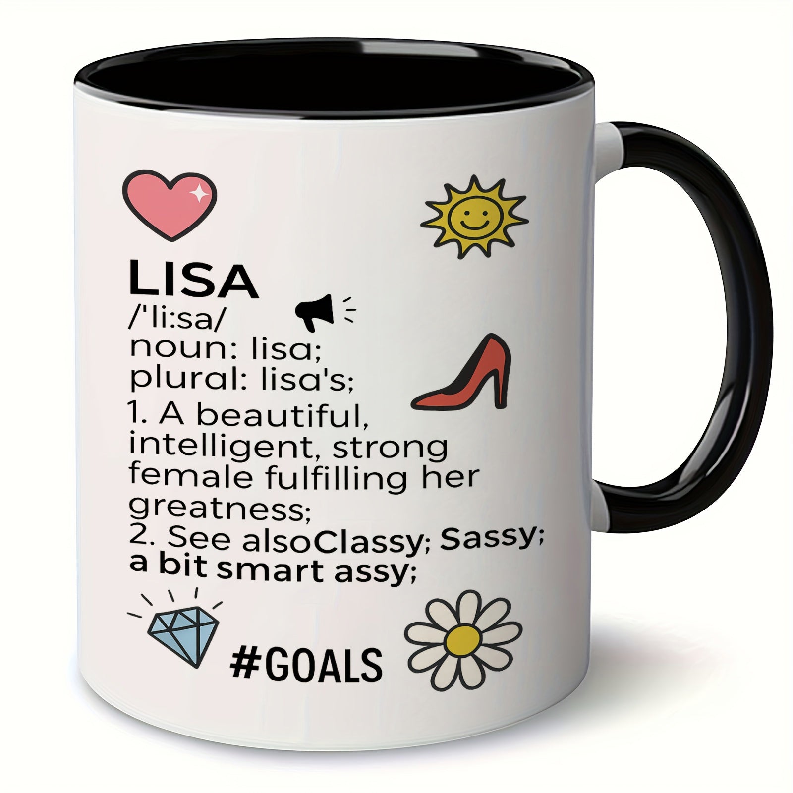 Tailorly Black Accent 11 oz Mug - flower red high heel with definition positive affirmations