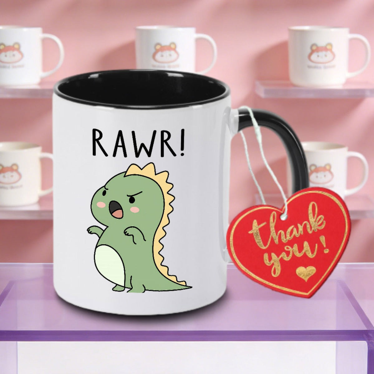 Tailorly Black Accent 11 oz Mug - Cute Dinosaur and Logo