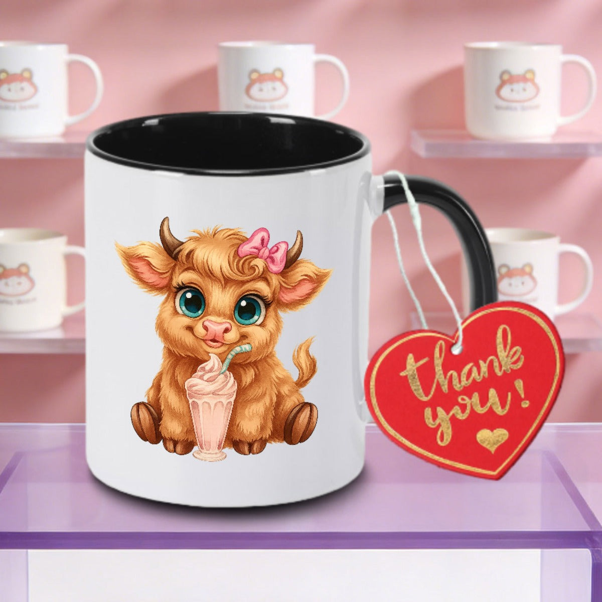 Tailorly Black Accent 11 oz Mug - Flower Cow