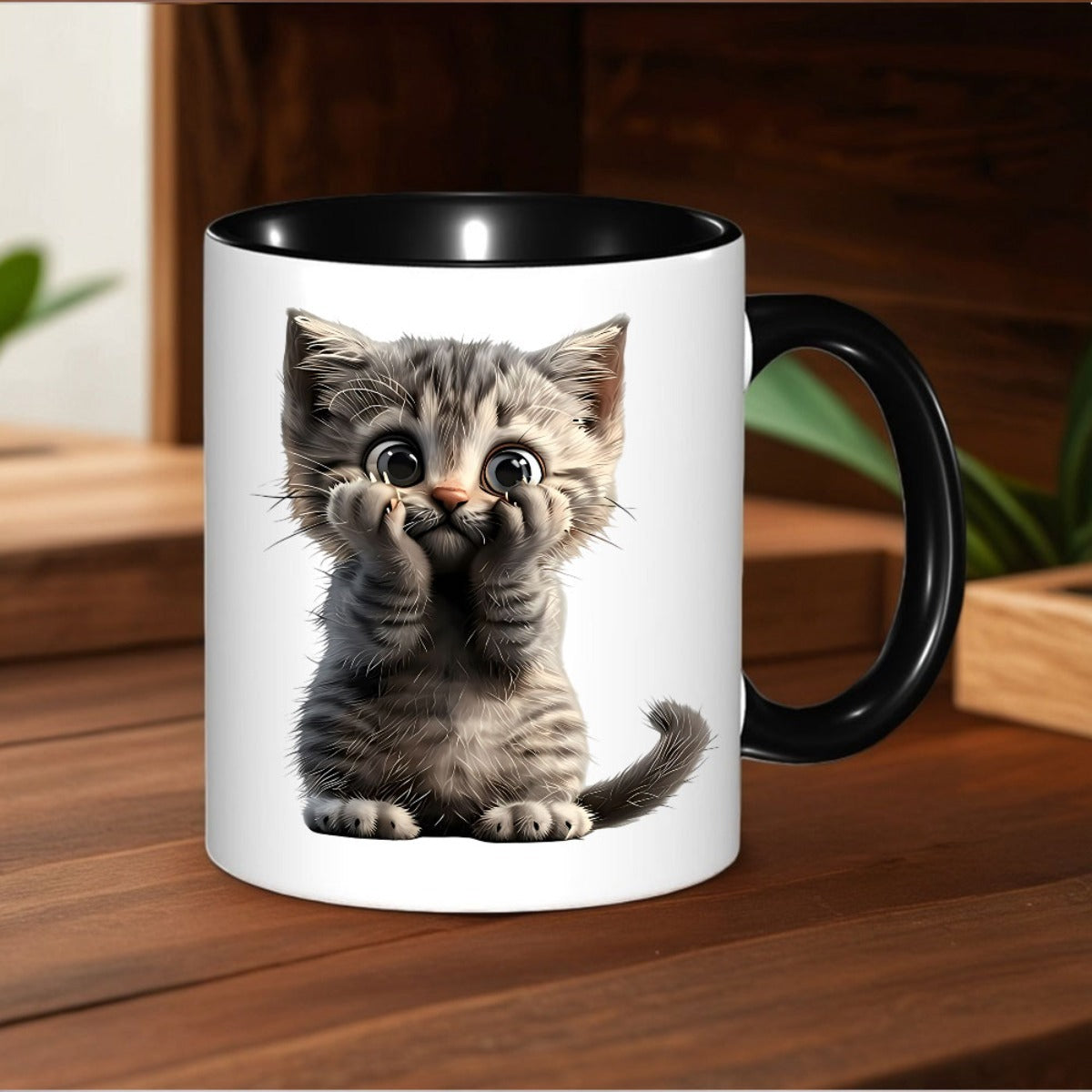 Tailorly Black Accent 11 oz Mug - cute kitten print