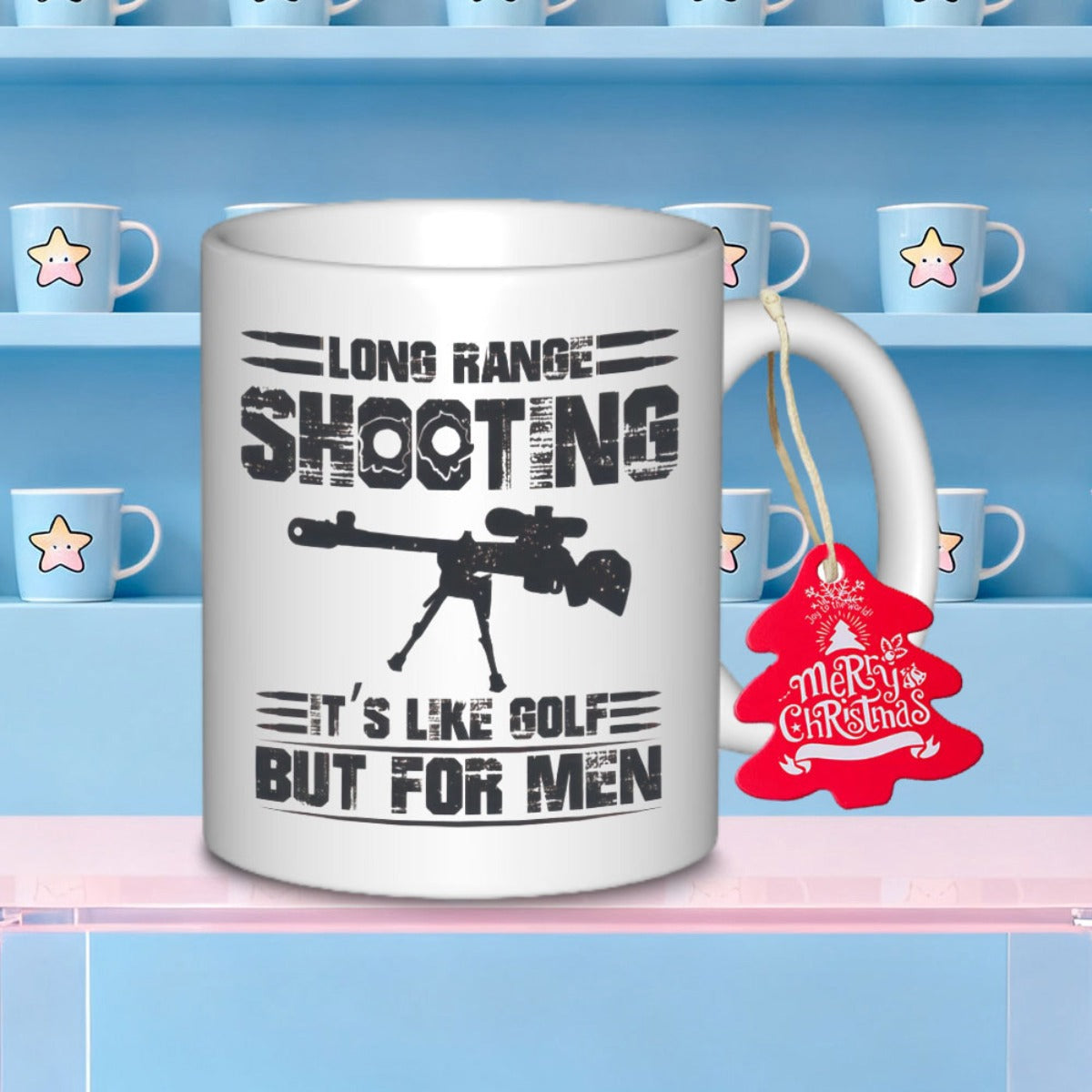 Tailorly White Ceramic 11 oz Mug - Long Range Shooting Its Like Golf But For Men Precision Industrial Black Silhouette Featuring Distressed Texture With Optics And