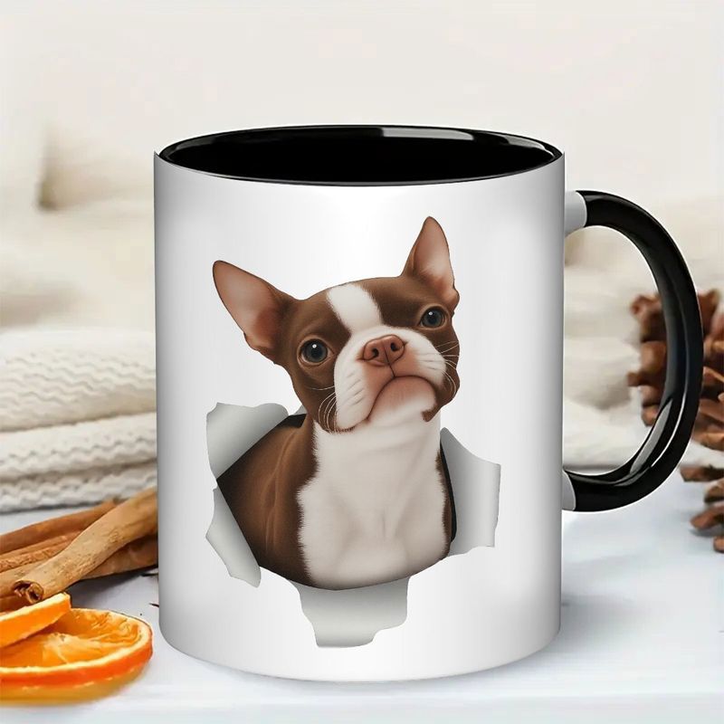 Tailorly Black Accent 11 oz Mug - cute boston terrier puppy