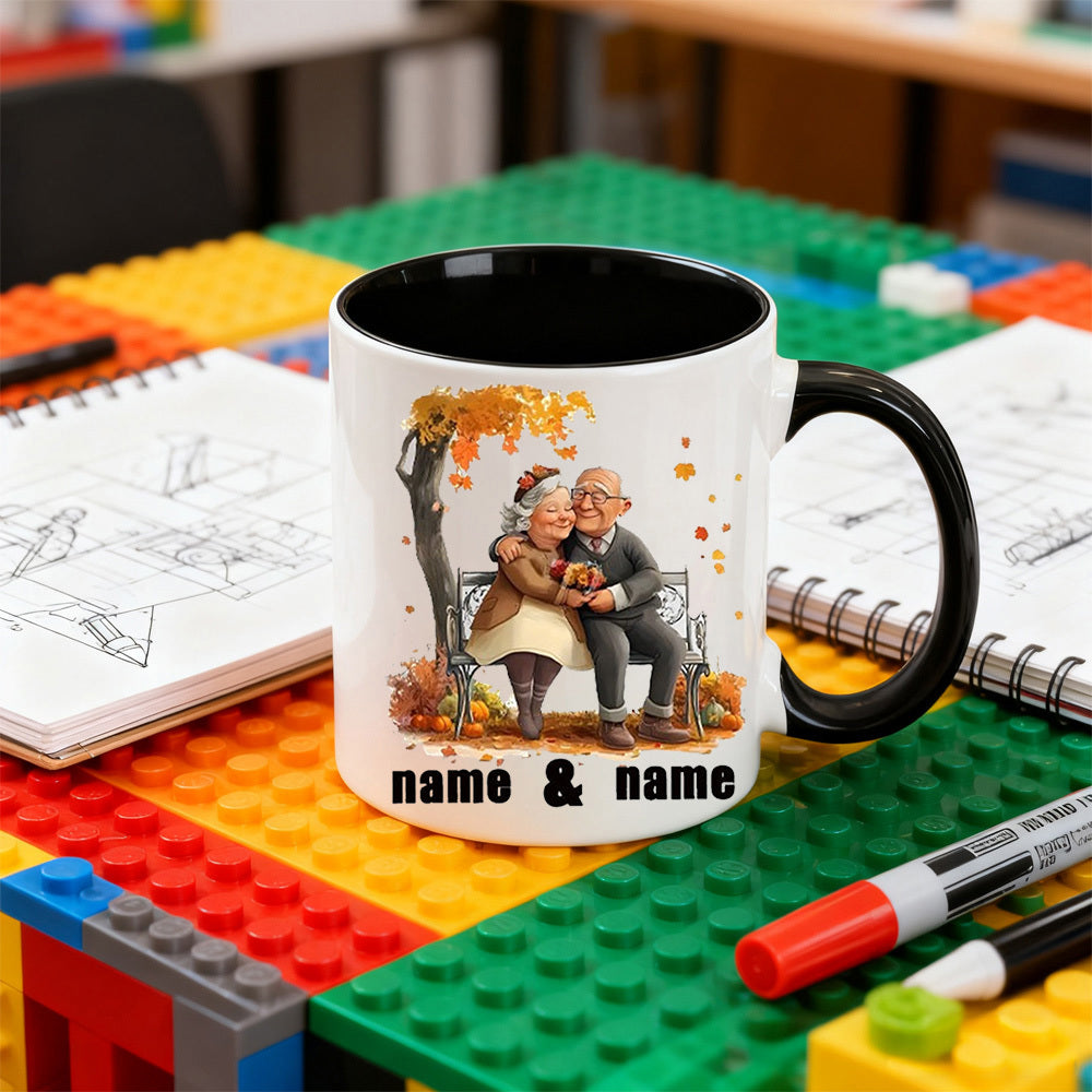 Tailorly Black Accent 11 oz Mug - elderly couple design