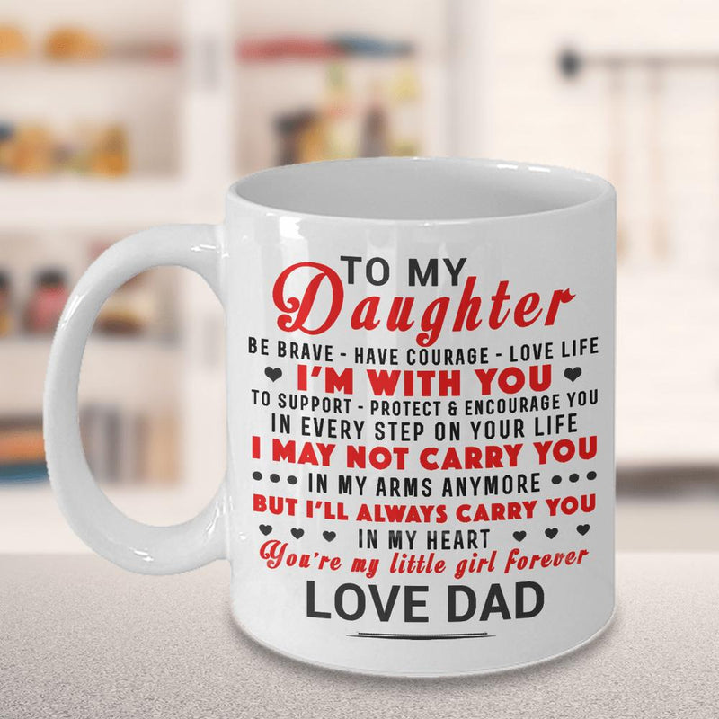 Tailorly White Ceramic 11 oz Mug - To My Daughter Love Dad Minimalist Typography Featuring Delicate Heart Icons On Polished
