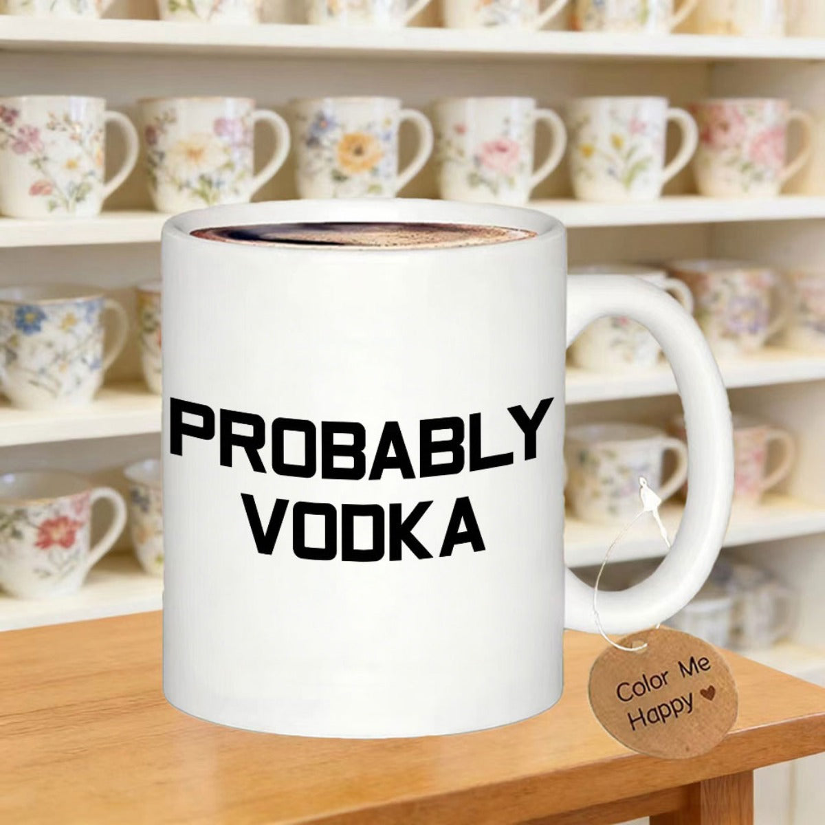 Tailorly White Ceramic 11 oz Mug - Probably Vodka Minimalist White Ceramic Kitchenware Featuring Bold Black Capital Letter Mug