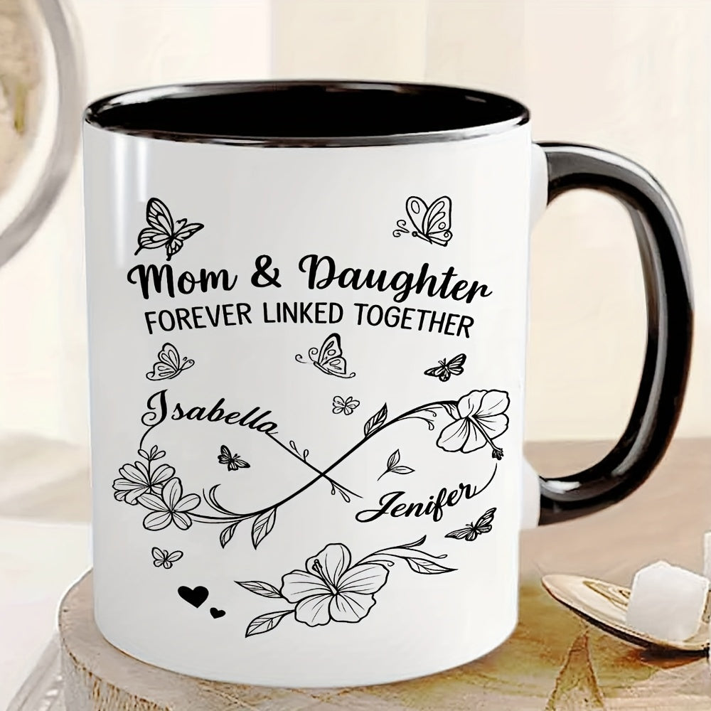 Tailorly Black Accent 11 oz Mug - floral infinity design with names