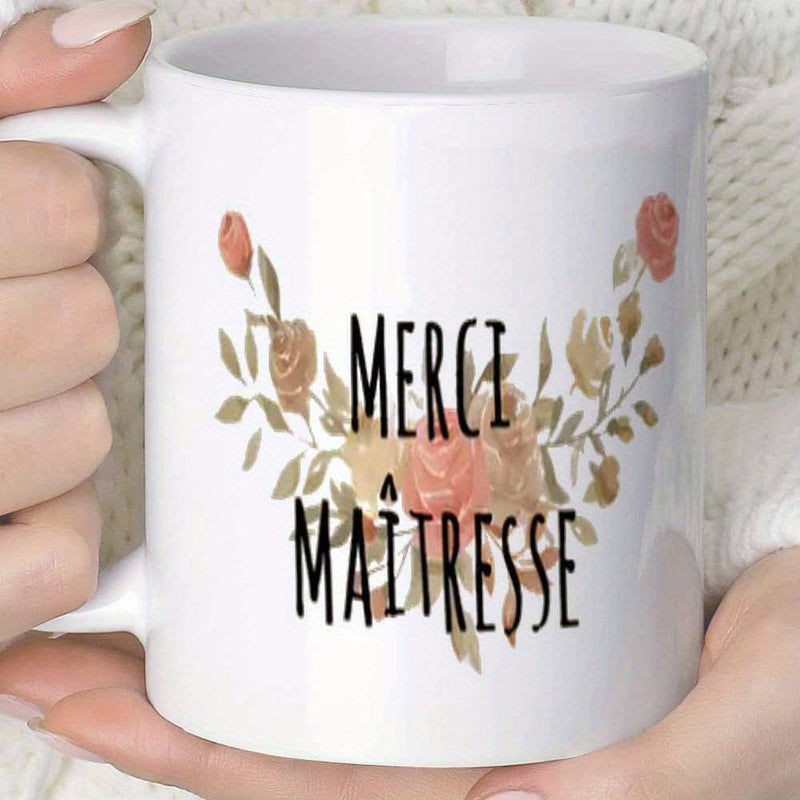 Tailorly White Ceramic 11 oz Mug - Soft Watercolor Roses Blossoming Among Delicate Green Leaves On White Surface Rose
