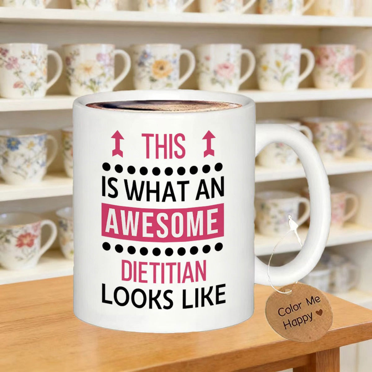Tailorly White Ceramic 11 oz Mug - This Is What An Awesome Dietitian Looks Like Ceramic White Surface Featuring Pink Accents And Simple Arrows Mug