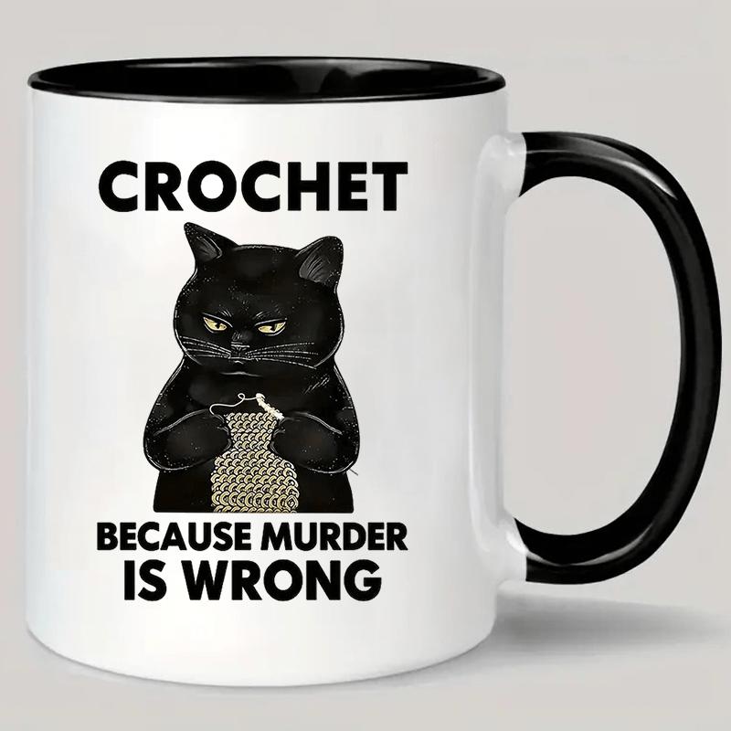 Tailorly Black Accent 11 oz Mug - black cat， "murder is" text